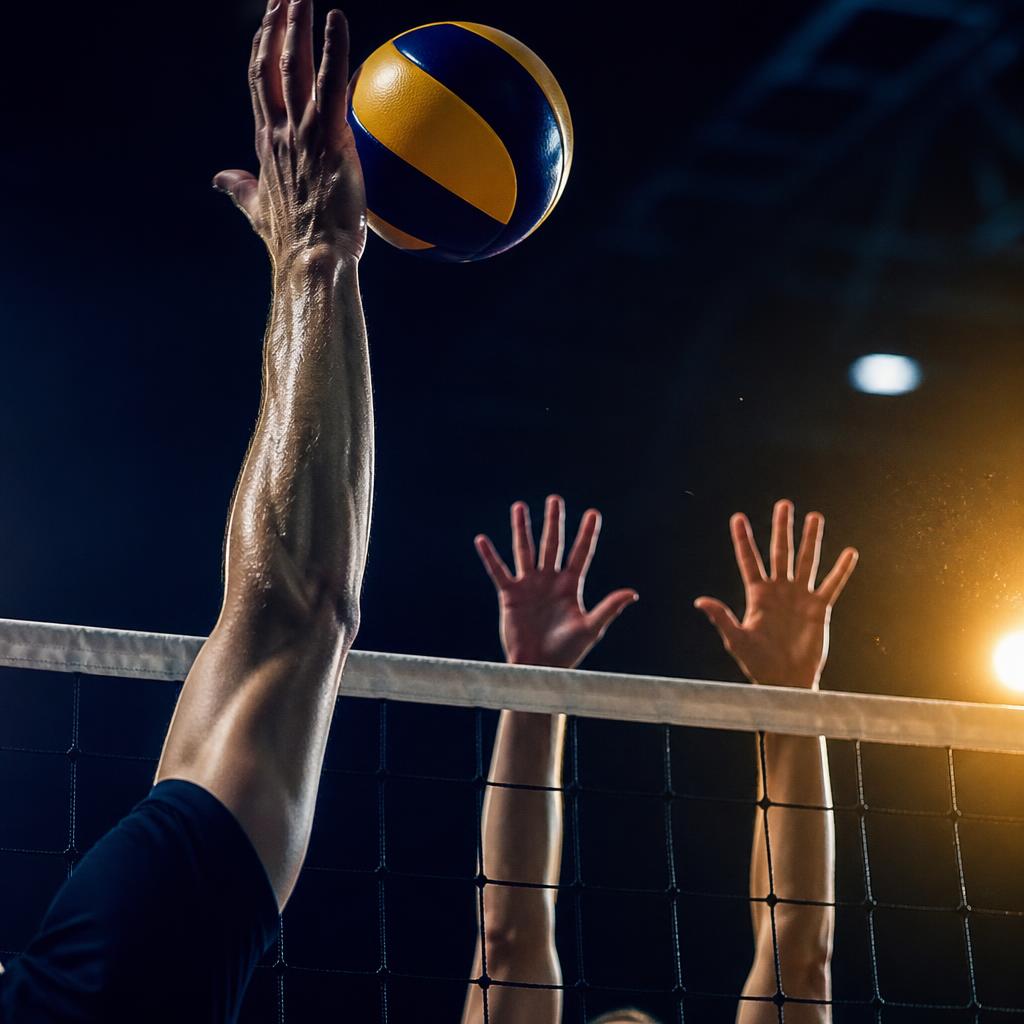 Attaque au volleyball au-dessus du filet
